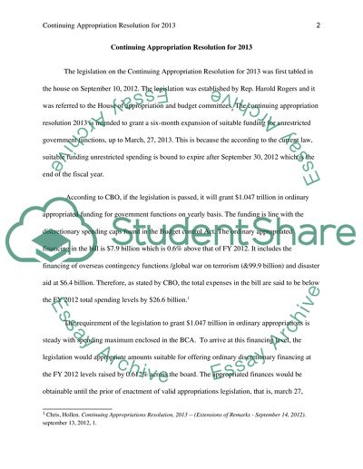 Continuing Appropriation Resolution for 2013