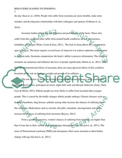 Behaviors leading to insomnia