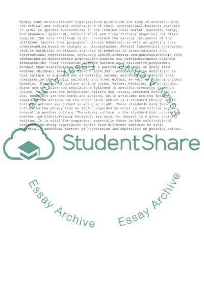 Ethical Standards for Behaviour in International and Cross- Cultural Negotiations