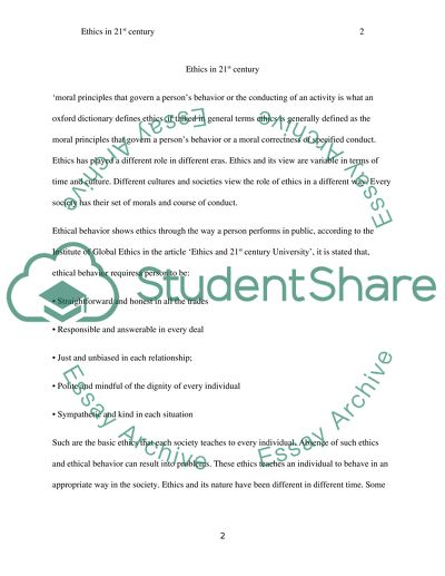 Ethics in the 21st Century