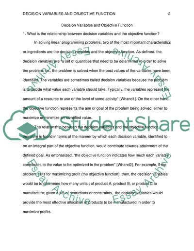 Discussion 1 Week 8 Comparing Decision Various and the Objective Function