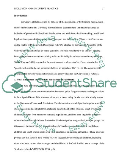 Inclusion in Relation to the Educational Environment