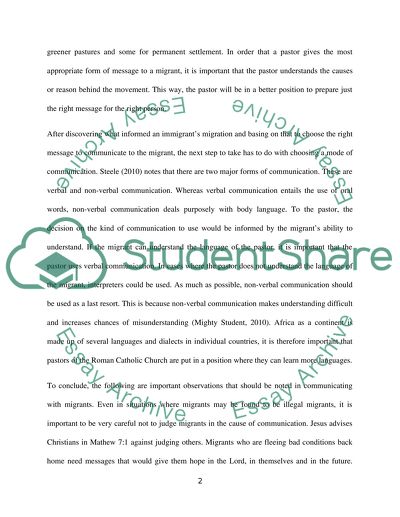 Pastoral communication to the migrants (Reference to African Roman Catholic )