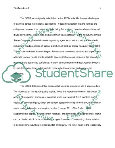 The Basel Accords for the Organization Responsible for Monitoring International Banking