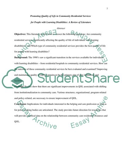 Community Residential Services and People with Learning Disabilities