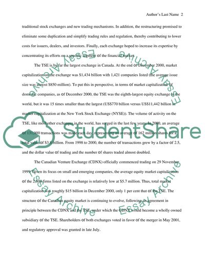 Financial Analysis of restructuring of Canadas Capital markets in March, 1999