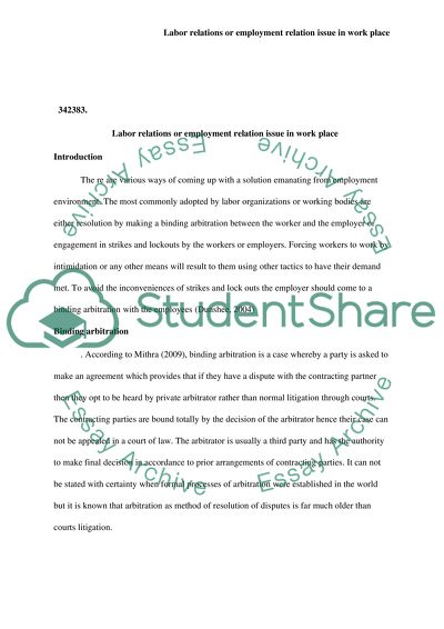 Employment Relations Issue in Work Place