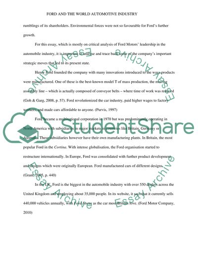 Strategic Management - Ford and the World Automotive Industry