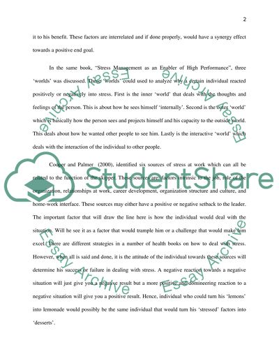 Stress management as an enabler of high performance ( Chapter 7)