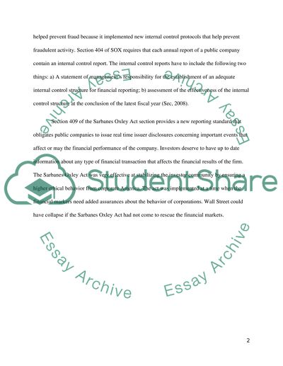 SARBANES-OXLEY ACT 2002 IN MY OWN OPINION