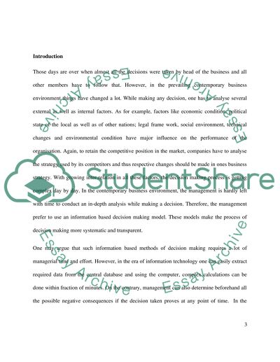 Information Based Decision Making