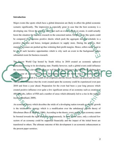 Economic Impact on South Africa post Soccer World Cup: Research Proposal