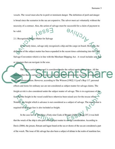 Concept of Salvage in the Law of England and Wales