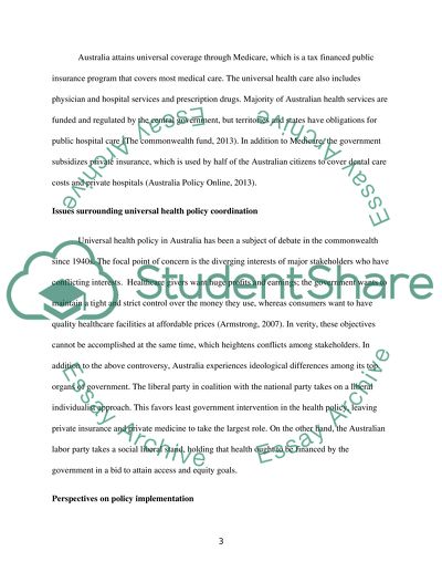 Universal Health Policy in Australia