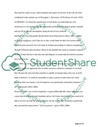 Role of Law of Tort in Business Activities Assessing Particular Forms of Tortious Liability