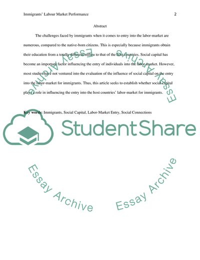 The Impact of Social Capital on Immigrants Labour Market Performance