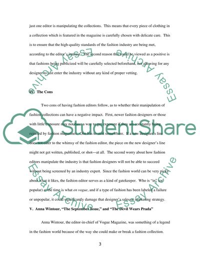 Do Fashion Editors Influences Manipulate Fashion Designers Collections