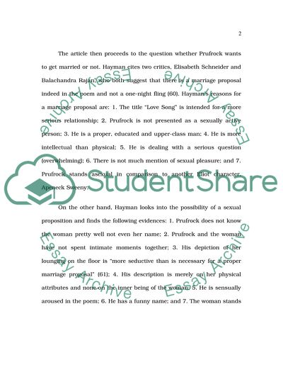 Analysis of The Love Song of J. Alfred Prufrock by Bruce Hayman