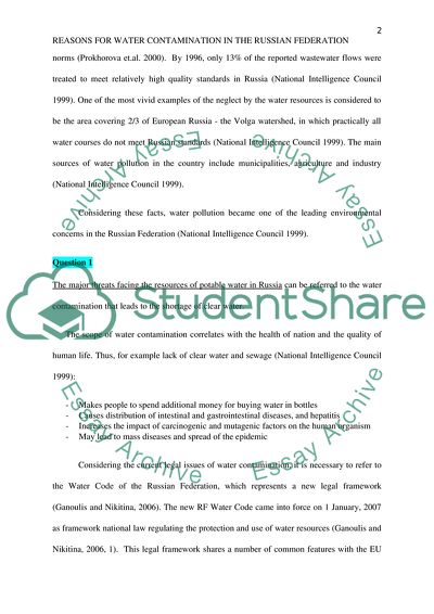 Reasons for Water Contamination in the Russian Federation