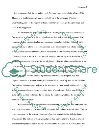 Development of Bullying at the Workplace