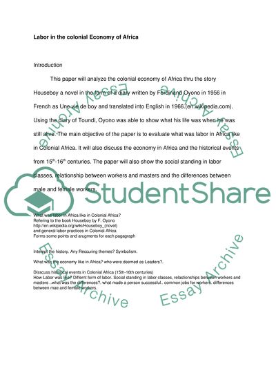 Labor in the colonial Economy of Africa