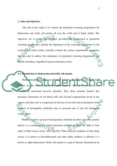 Premarital Screening for Thalassemia and Sickle Cell Anemia