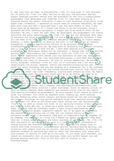 Entrepreneur and Small Business Owner Interview