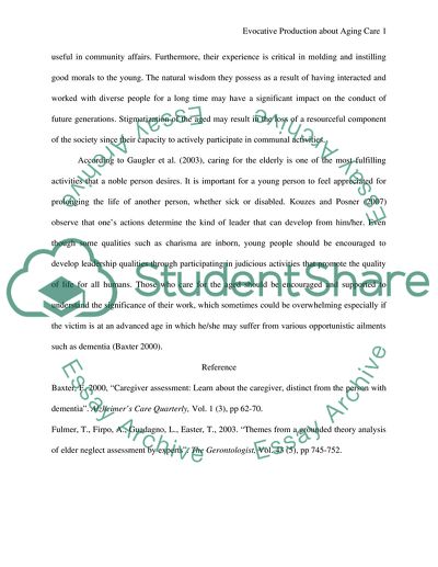 Evocative Production about Aging Care