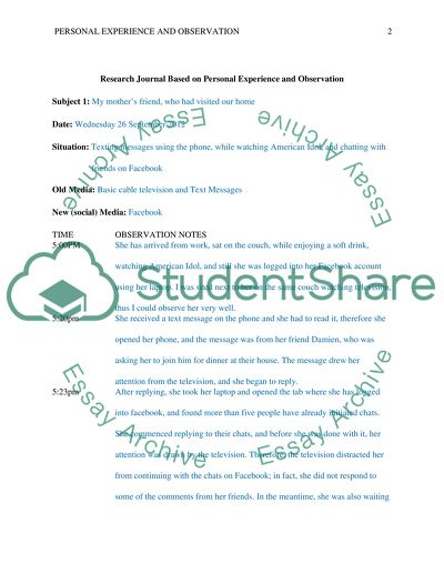 Research Journal Based on Personal Experience and Observation
