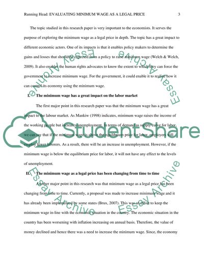 EVALUATING MINIMUM WAGE AS A LEGAL PRICE