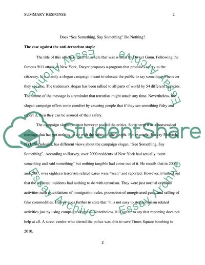 Summary and Personal Response