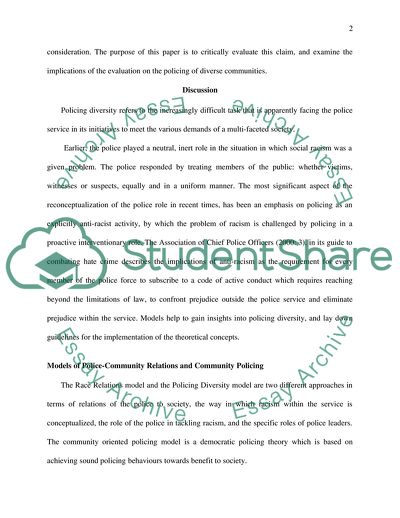 The Implications of the Evaluation on the Policing of Diverse Communities