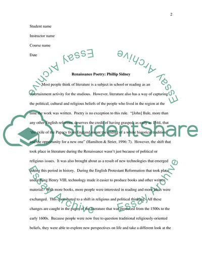 Renaissance Poetry Philip Sidney