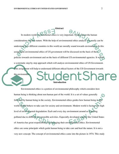 Environmental Ethics of the US Government