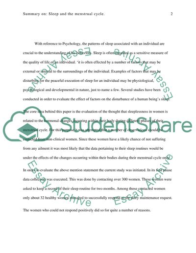 Article Summary on Sleep and the Menstrual Cycle by Rachel Manber and Richard R. Bootzin