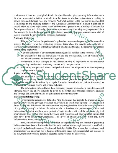 Environmental Reporting and its Role in Australian Society