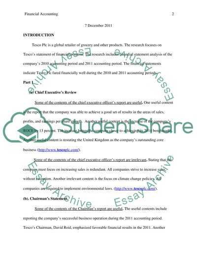 Financial Accounting at Tesco Plc