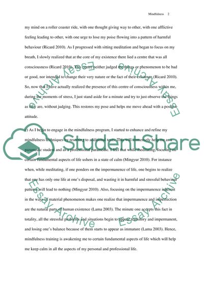 Evaluation and Reflection on Mindfulness Life Skill