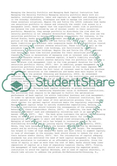 Managing the security portfollio and managing Bank capital