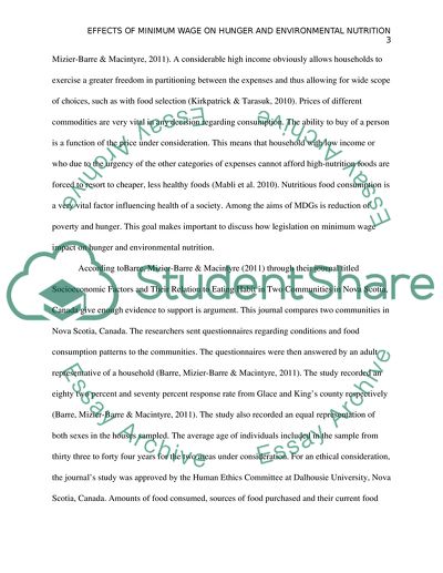 Effects of Minimum Wage on Hunger and Environmental Nutrition