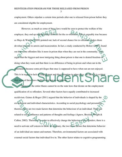 Reintegration Program for Those Released from Prison