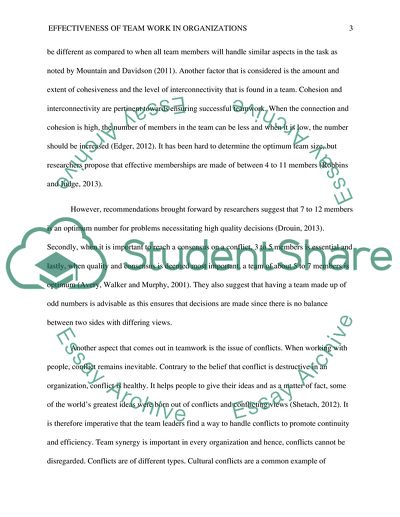 Effectiveness of Teamwork in Organizations