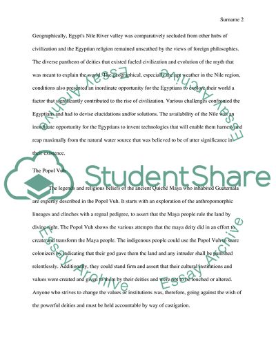 Vishnu Purana, Cosmology Mythos of Egypt, the Popol Vuh