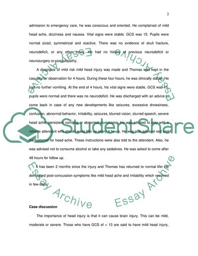 Closed Head Injury: Case Discussion of Mild Head Injury