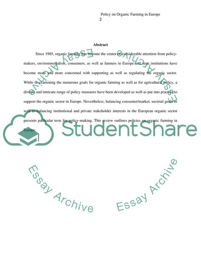 Policy on Organic Farming in Europe