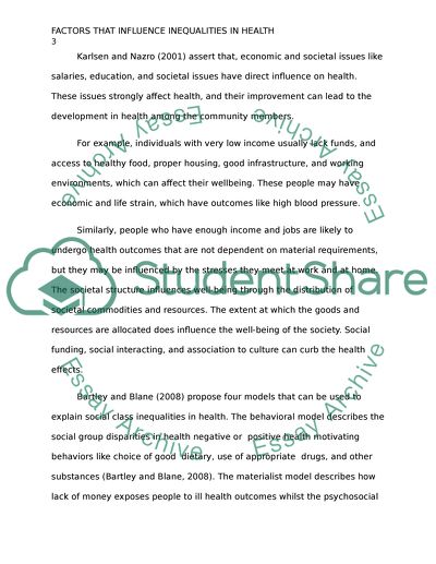 Factors That Influence Inequalities in Health