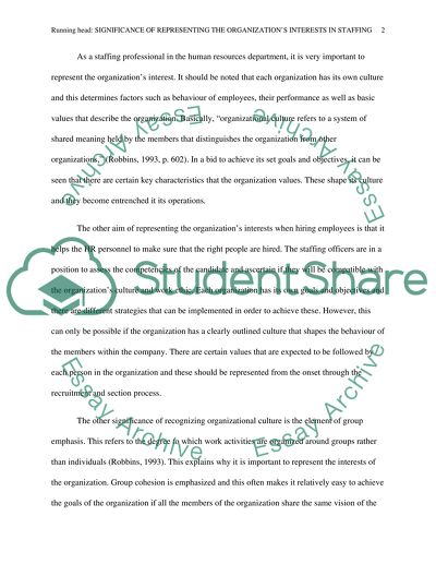Significance of Representing the Organizations Interests in Staffing