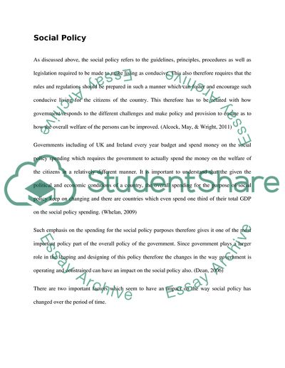 Social Policy and Its Changes due to Economic and Historical Factors