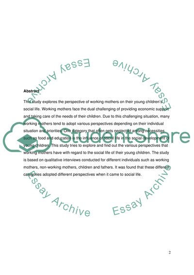 Perspectives of Working Mothers on Their Young Children Social Life