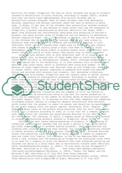 Case Study: Nutrition for Niger Plumpynut / Issues Bibliography Paper